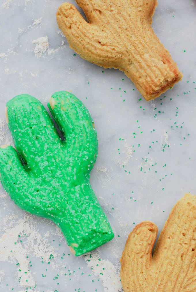 cactus-shaped cookies made in a cast-iron pan