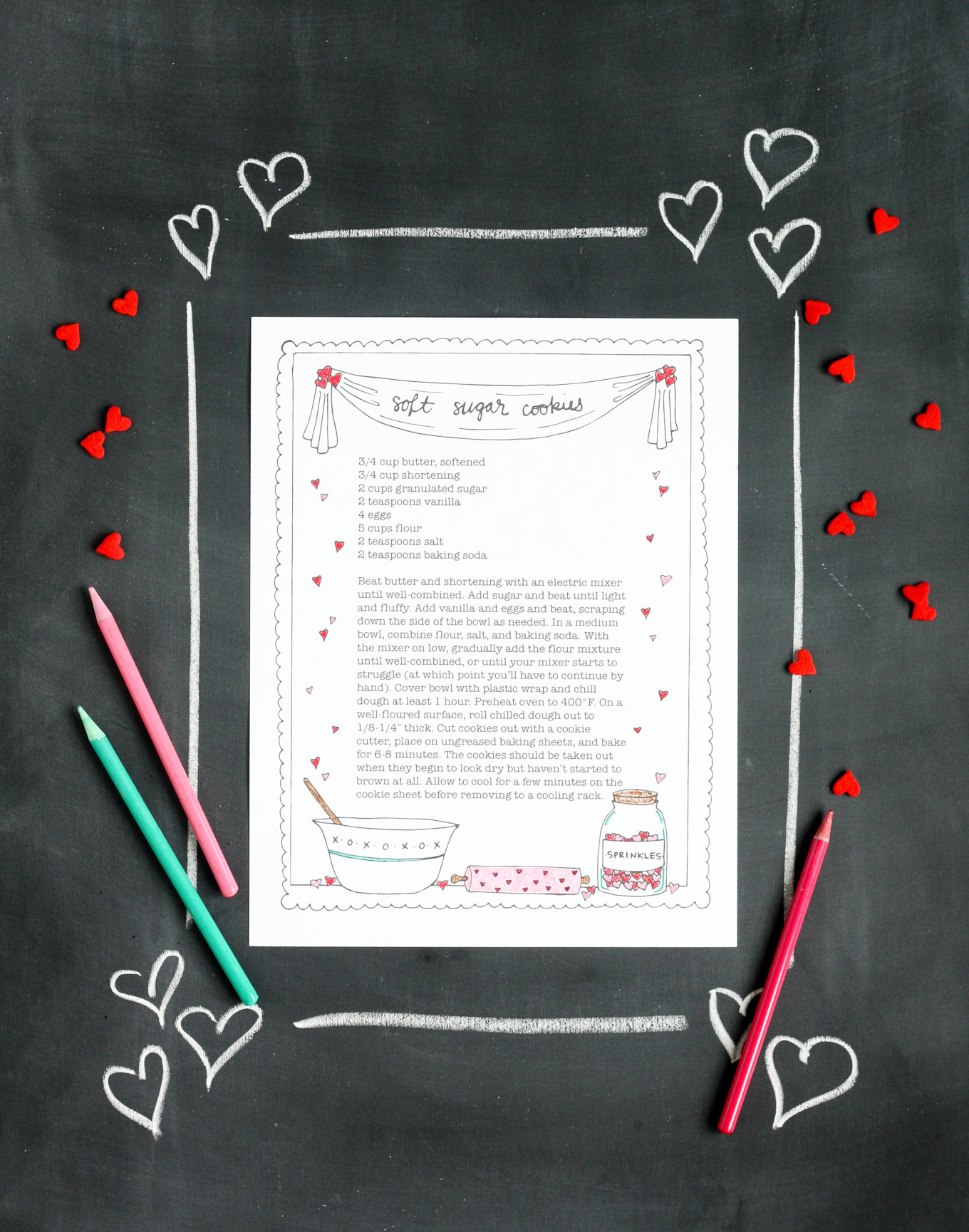 valentine's day sugar cookie printable recipe coloring page