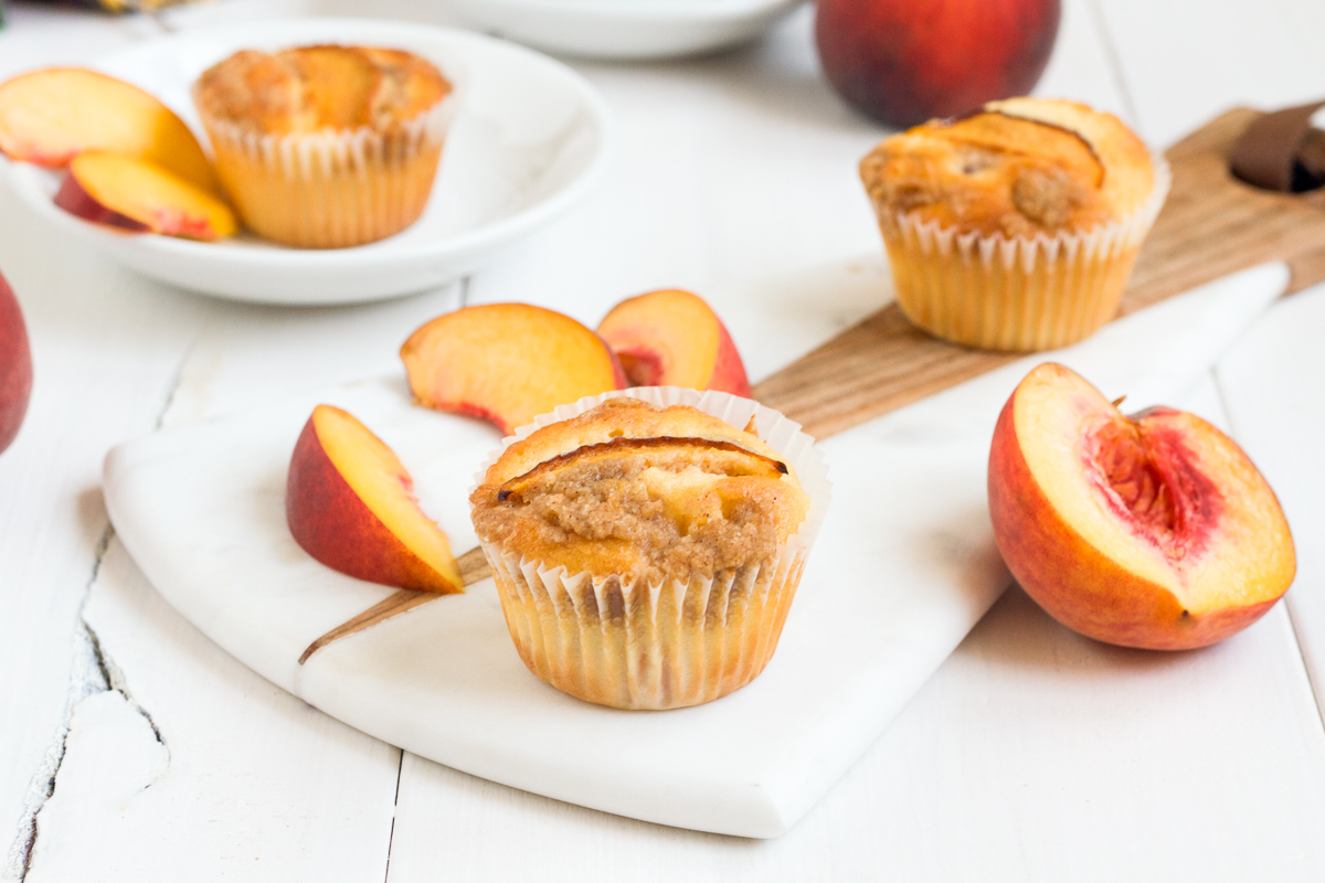 These delicious peach crumb muffins are perfect at brunch, dinner, or alongside a cup of tea!