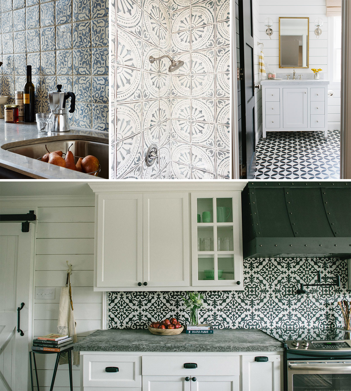 My newest obsession is painted cement or ceramic tile. In kitchens, bathrooms, hallways, and more, they look amazing!