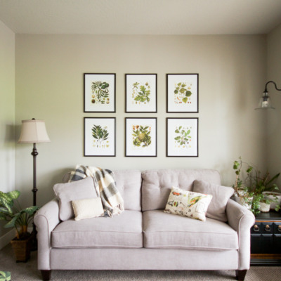 A naturalist living room makeover for the Spring 2017 One Room Challenge | botanical prints, neutrals, and lots of plants