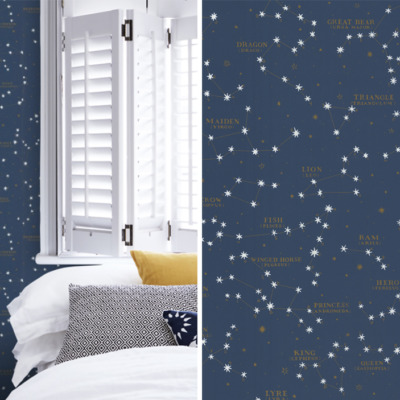Ralph Lauren wallpaper in midnight blue for our Fall 2017 One Room Challenge Tween Girl's Bedroom Makeover!