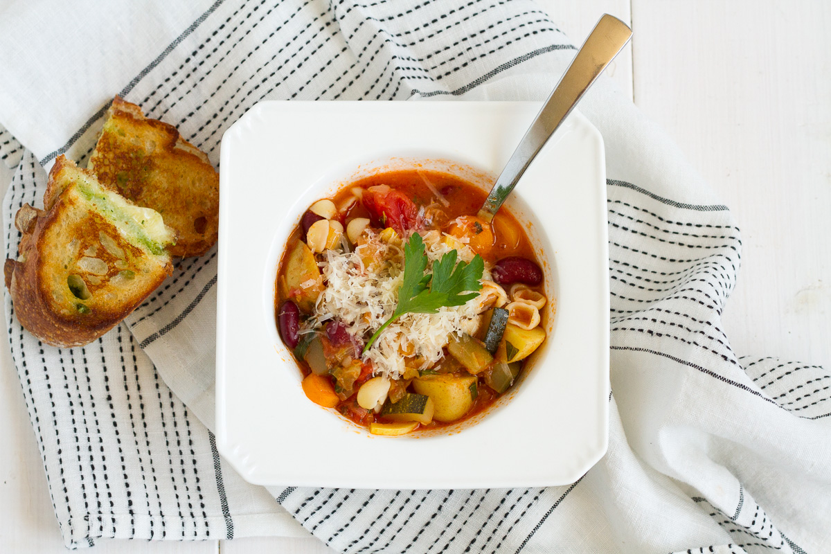 A classic minestrone recipe packed with fresh garden vegetables.