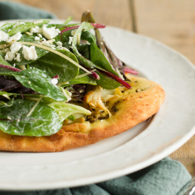 chicken caesar salad flatbread pizza