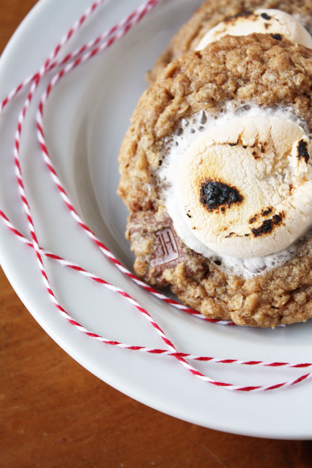 oatmeal milk chocolate chunk cookies with marshmallows on top smores cookies