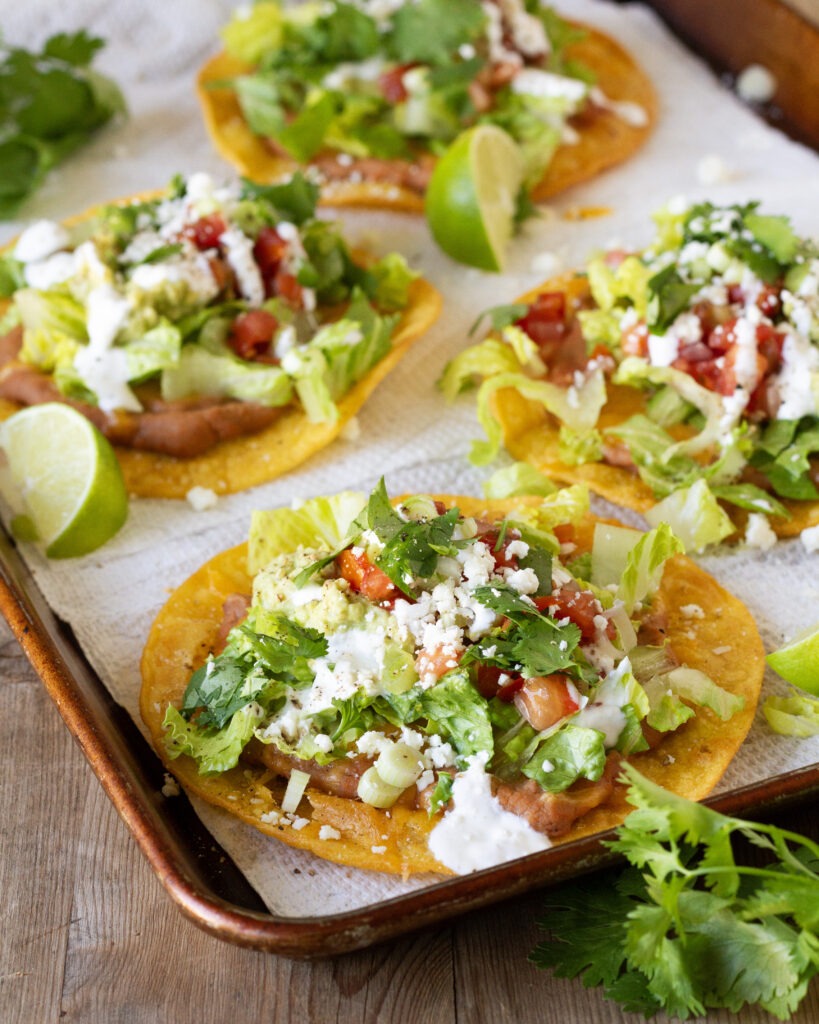 bean and cheese tostada recipe from farmhouse weeknights by melissa bahen